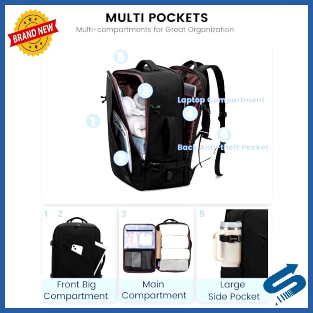 Large Travel Backpack Water Resistant Laptop Carry On Bag with Packing Cubes - Picture 4 of 6